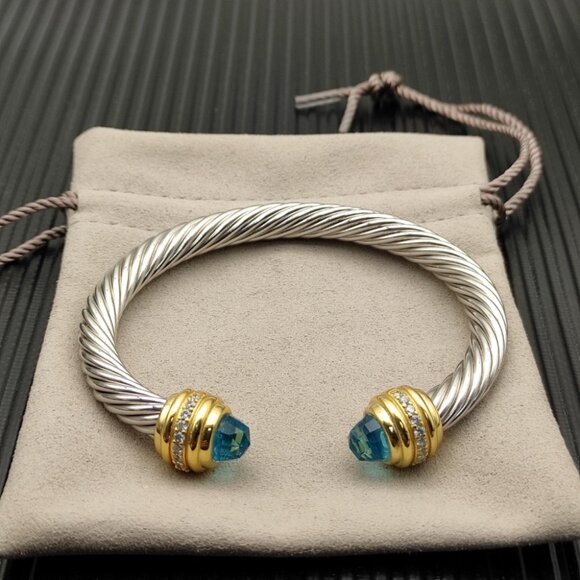 David Yurman classicsterling silver bracelet,set with blue topaz and 14K gold7mm - Picture 2 of 9